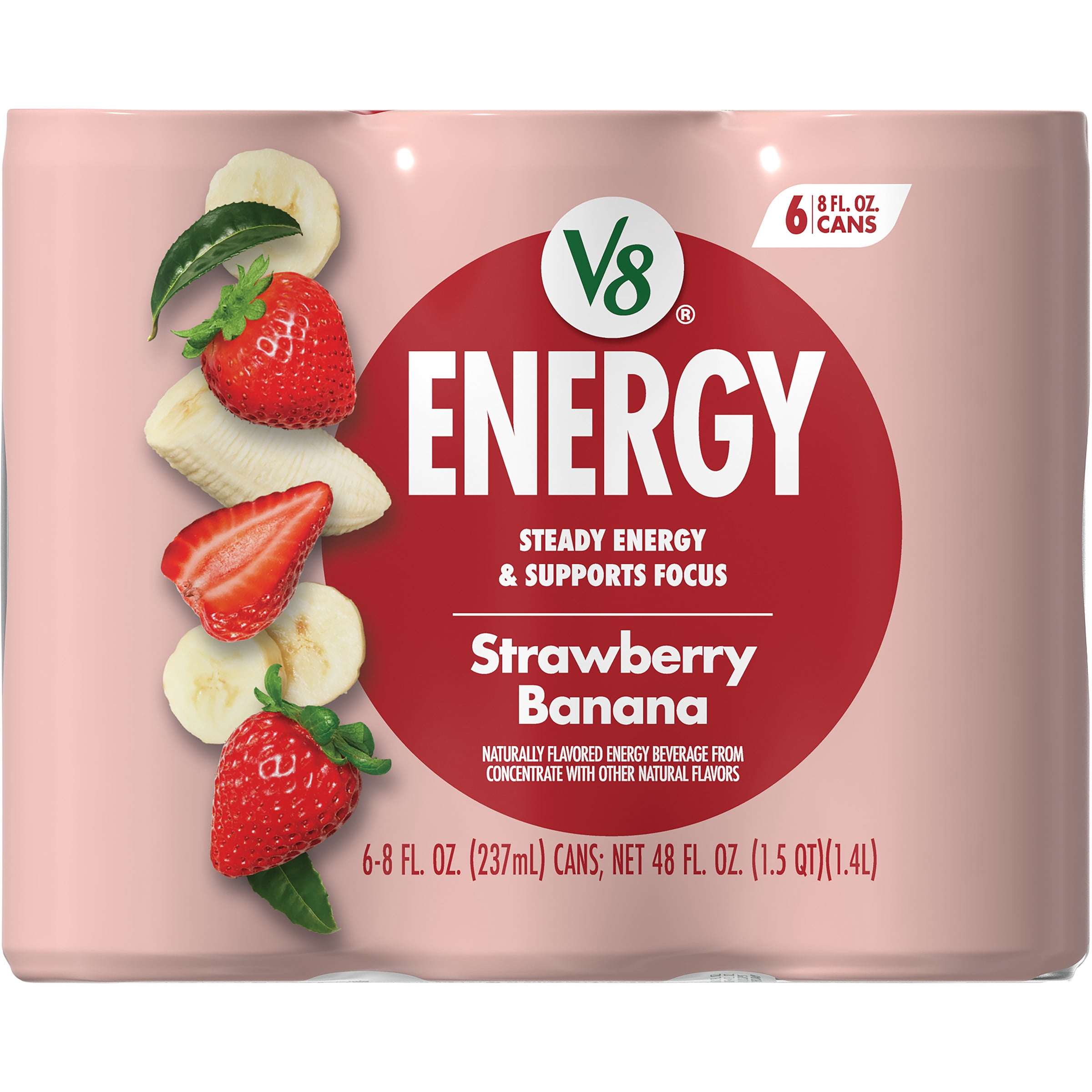 (3 pack) V8 Energy Strawberry Banana Juice Energy Drink, 8 fl oz Can (6 Pack)