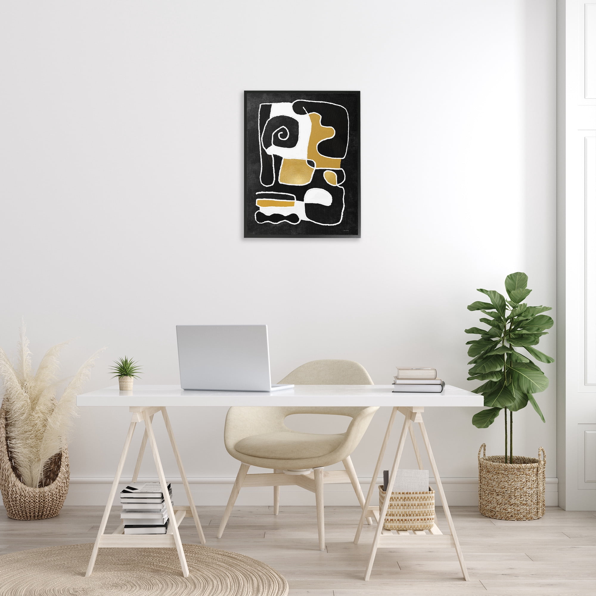 Stupell Industries Black & Glam Squiggles Abstract Painting Black Framed Art Print Wall Art, 24 x 30