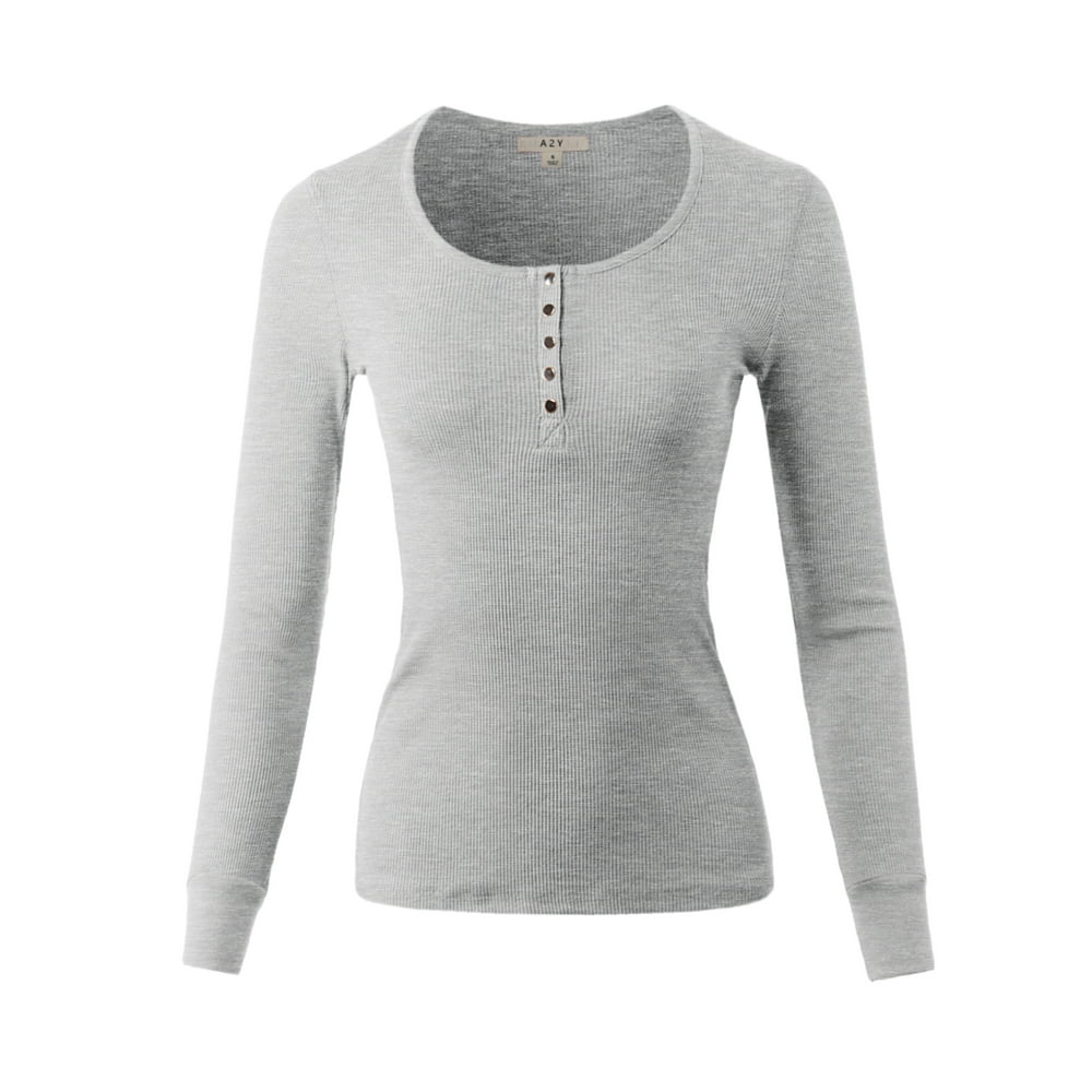 A2Y - A2Y Women's Fitted Snap Button Henley Crew Neck Long Sleeve ...