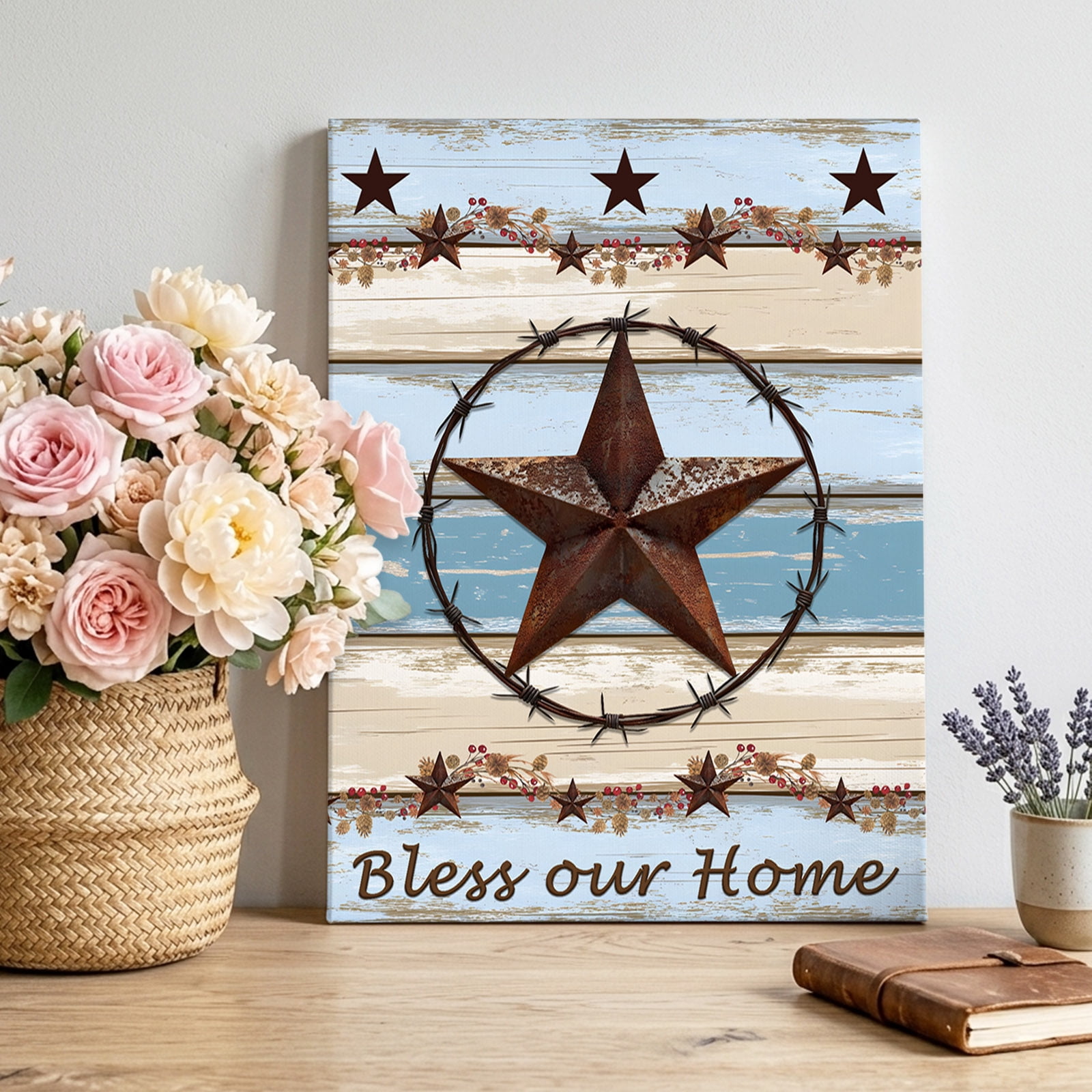 Texas Star Canvas Wall Art for Living Room, Countryside Star Poster Print Painting for Bedroom Office Home Decoration Wall Pictures Prepare To Hang 12"x12"