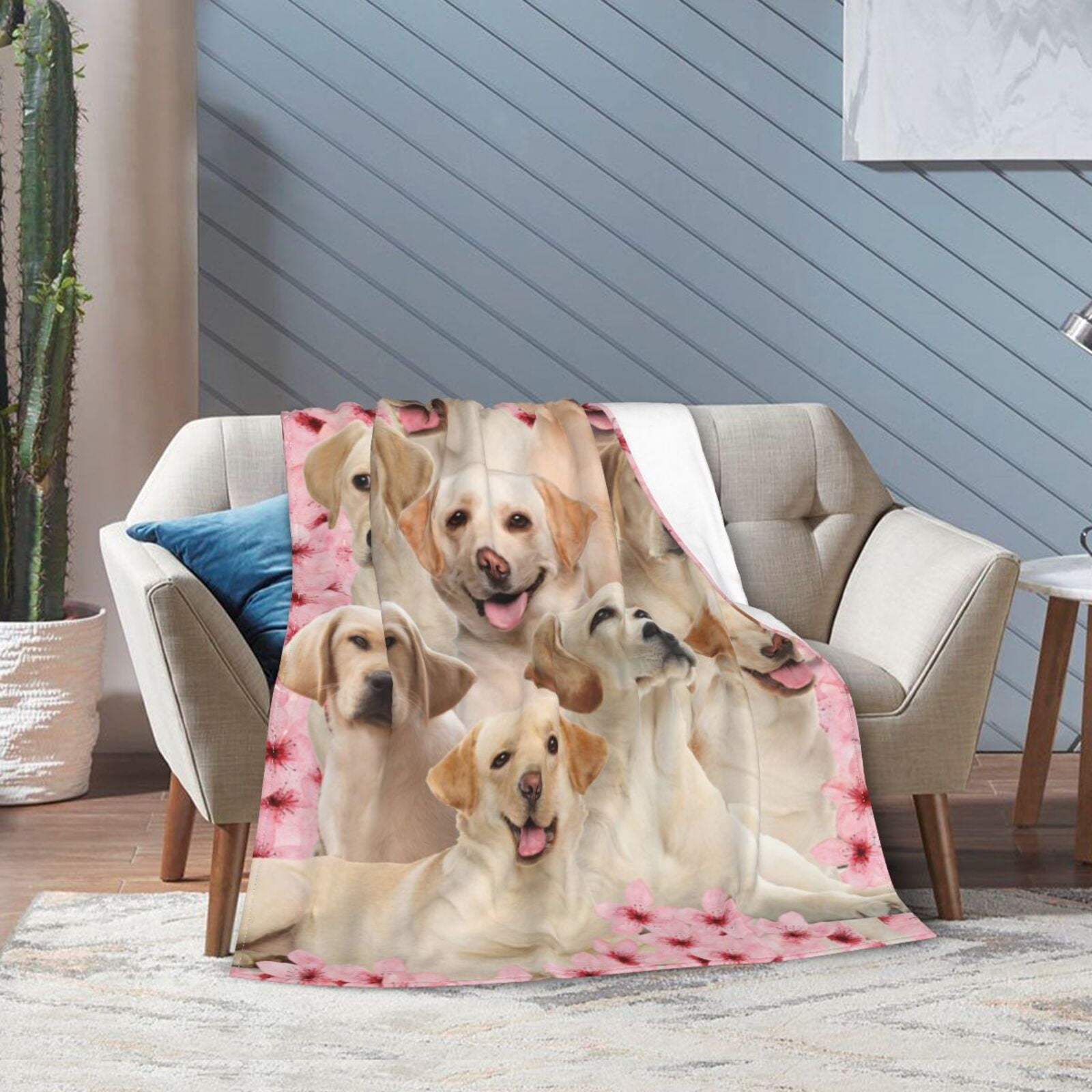 Wijzvio Labrador Retriever Dog Throw Blanket Soft Fuzzy Fleece Blanket For Couch Bed Living Room Decoration 60"X50"