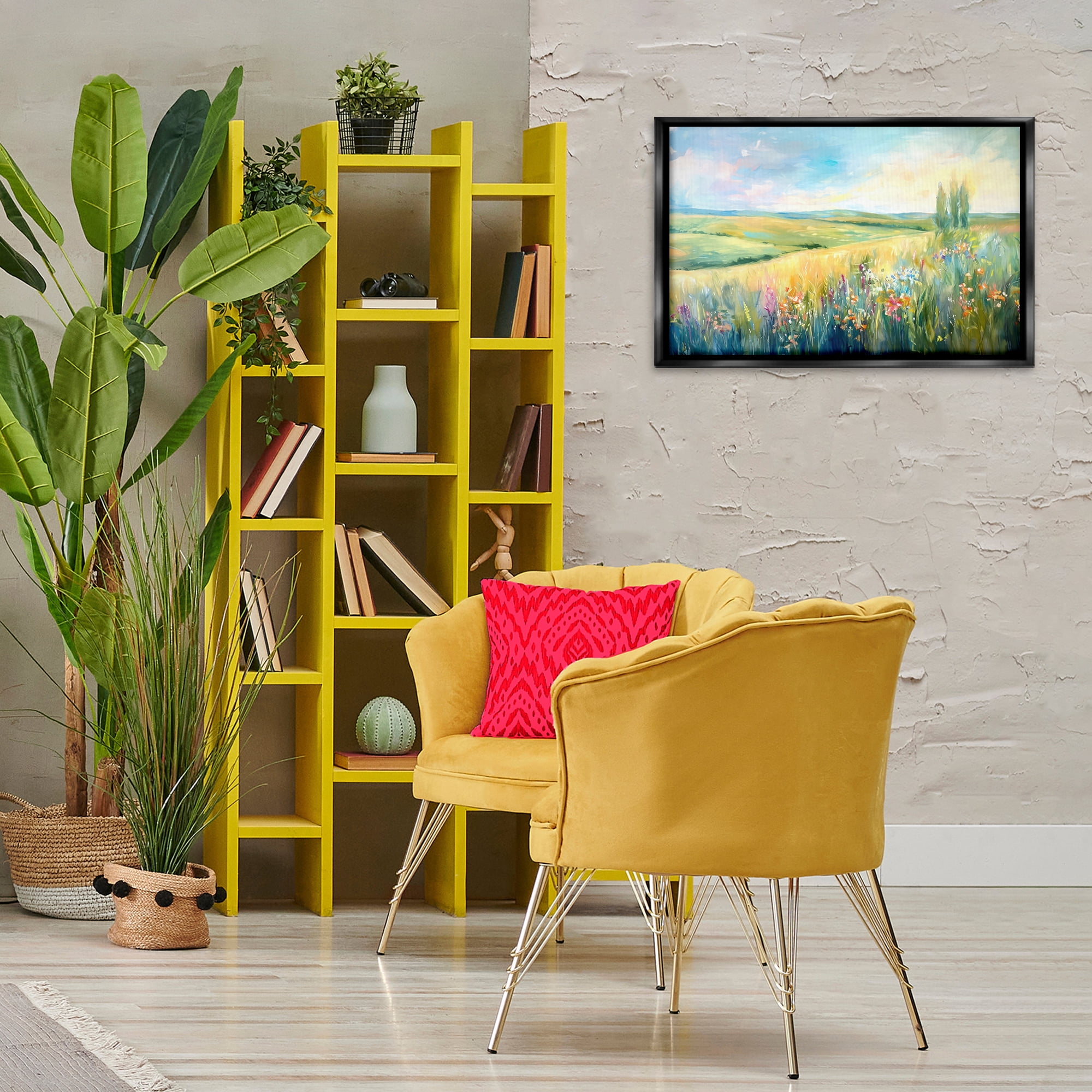 Stupell Industries Lush Prairie Paradise Landscape & Nature Painting Black Floater Framed Canvas Art Print Wall Art, 25 x 17
