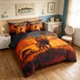 thumbnail image 2 of Manfei Forest Animals Queen Bedding, Sunset Lion Bedding Comforter Set Queen, Dark Brown Orange, Black Reversible, 7-Piece, 2 of 6