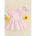thumbnail image 4 of Jxzom Toddler Baby Girl Summer Outfits 3 6 12 18 24 Months Short Sleeve Romper + Daisy Suspender Skirt Dress + Headband Clothes Set, 4 of 8