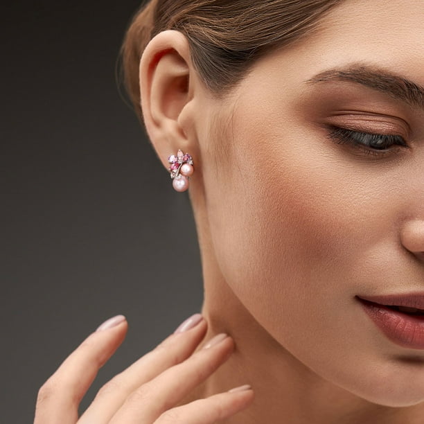 Freshwater Cultured 6-8.5mm Pearl & Gemstone Earrings in