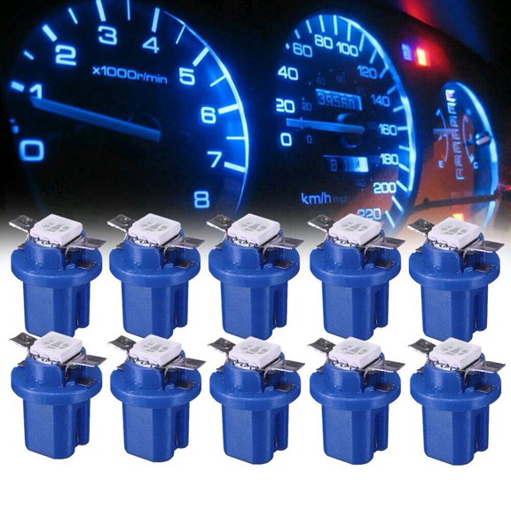 CENL 10Pcs Car LED Bulbs T5 B8.5D 5050 SMD 12V Blue Car LED Dashboard Dash Lamp Instrument Light Bulbs Shifter Light A/C Panel Light