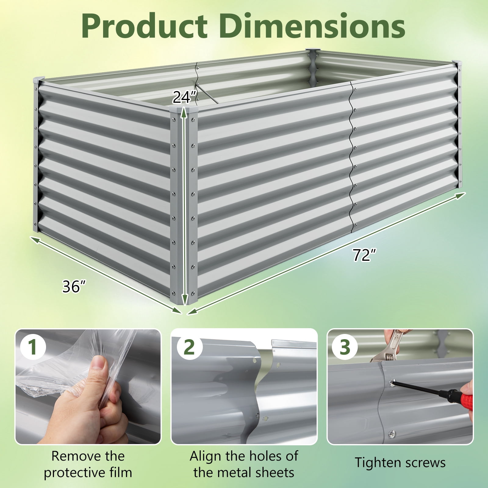 Gymax 2 PCS Raised Garden Bed Large Metal Planter Box Kit for Vegetable Herb 6' x 3' x 2' Gray