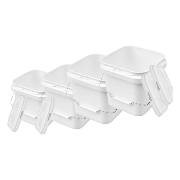 2 Gallon Food Grade Buckets with Lids (4 Pack) - Made in USA - Square Plastic Pails for Storage - White Containers for Kitchen, Garage, Camping & More