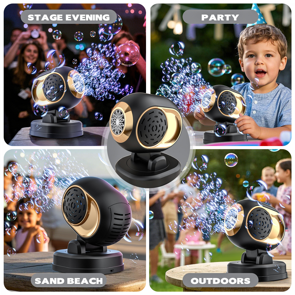 Automatic Stage Bubbles Machine, Electric Bubble Maker with Colorful Lights for Wedding & Birthday Parties Gifts(Black)