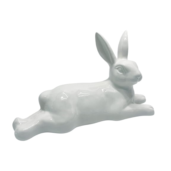 Dolomite Lying Easter Bunny Tabletop Decoration, White, 10", by My Texas House