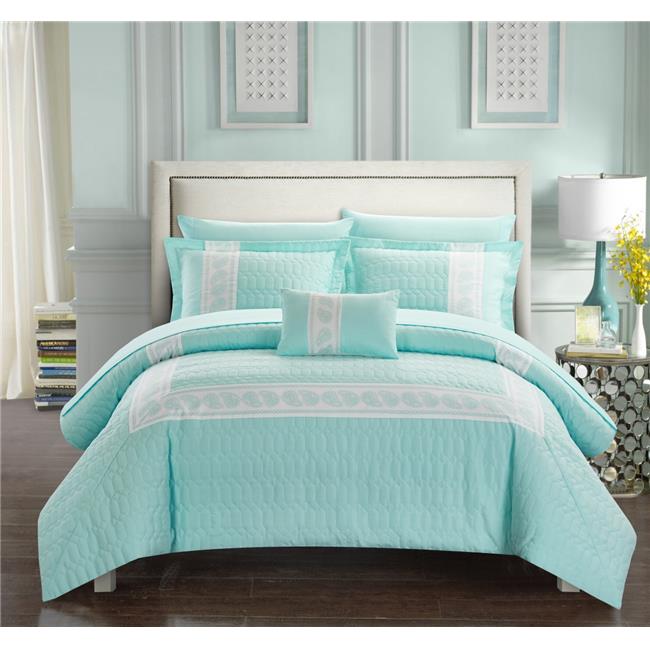Chic Home BCS10704US 8 Piece Camden Comforter Set Aqua, King Size
