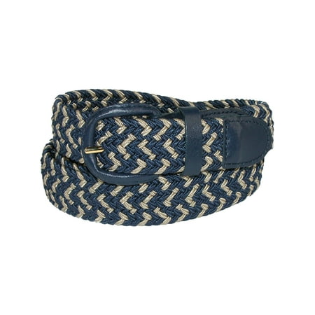- Size Small (30-32) Mens Elastic Stretch Two Tone Belt with Matching Buckle, Navy/Khaki