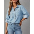 thumbnail image 5 of EMMIOL Women's Oversized 100% Cotton Denim Shirt Long Sleeve Button-Down Blouse with Pockets Casual Western Style, 5 of 7