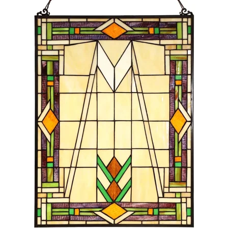 Bieye W10029 25 inches Mission Tiffany Style Stained Glass Window Panel with Hanging Chain