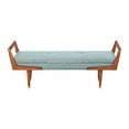 thumbnail image 1 of Ink+Ivy Boomerang Bedroom Bench - Solid Wood, Button Tufted Design, Mid-Century Modern Style Seating Accent Ottoman, Blue/Pecan, 1 of 5