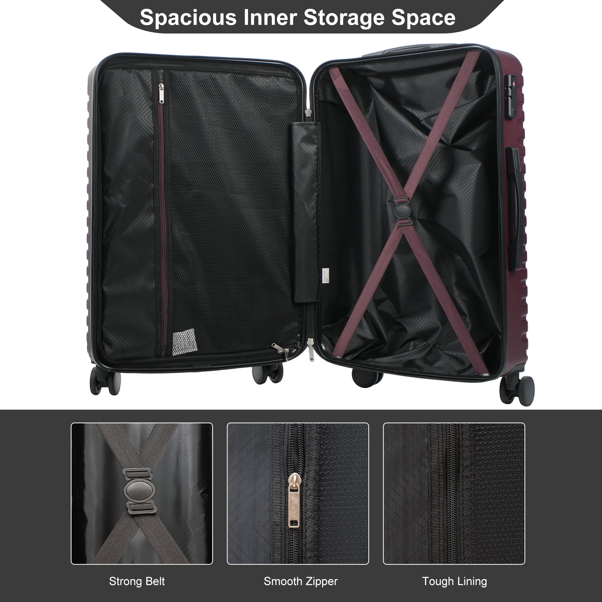 Travelhouse 5-Piece Hardside Luggage Set Spinner Lightweight Suitcase with TSA Lock & Duffel Bag,Wine Red