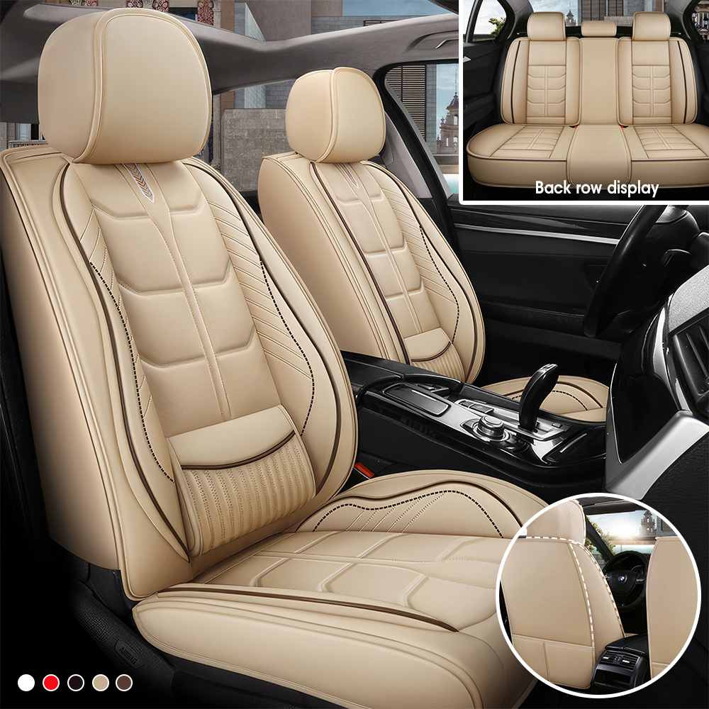 5 Seats Leather Car Seat Covers,Car Seat Covers Full Set,Automotive Seat Covers ,Fit for Most Cars SUV and Most Sedans Hatchbacks Crossovers,Breathable Waterproof Full Wrapping Edge Seat Covers