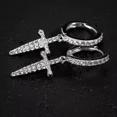 thumbnail image 4 of 2Ct Round Cut Simulated Diamond Cross Drop Dangle Men's & Women's Earrings 14K White Gold Plated 925 Sterling Silver, 4 of 5