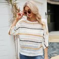thumbnail image 3 of Tops sueltos para mujer europeos y americanos, suéter de punto con manga tres cuartos a rayas de temperamento, blusa de punto hueco con cuello de una línea, 3 of 3