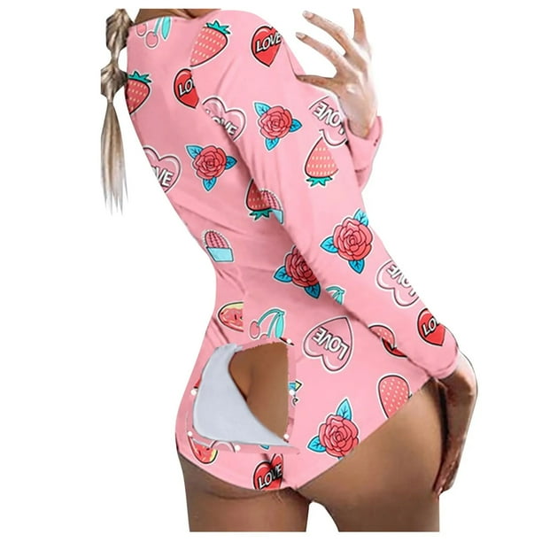 Pijama con estampado de la boca para mujer, mono funcional abotonado con solapa en el trasero, mono Sexy, combinación para mujer ropa mujer pijama sexy mujer ropa de mujer mamelucos para mujer