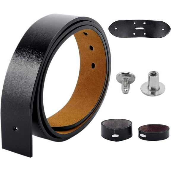 49 Inch Cowhide Belt Strap Replacement 1-1/2"(38mm) Wide Genuine Leather Western Men's Waist Belt Strap Accessories without Buckle with Iron Screws for Casual Jeans Dress Black Black