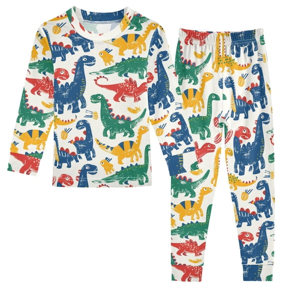 Dailycode Cotton Pajama Set Snug Fit Long Sleeve Top and Pants for 18M-8Y Hand Drawn Dinosaurs