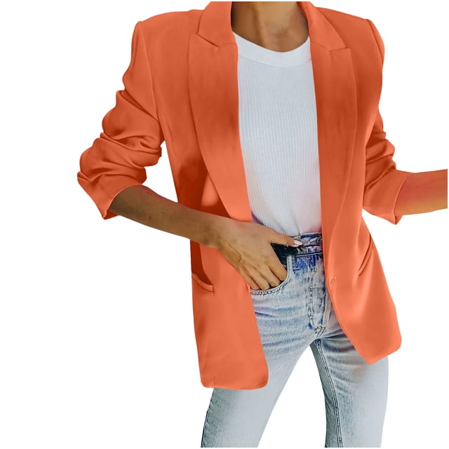 Yuyuzo Blazers pour Femmes Col à Revers Manches Longues Ouvert devant Veste Ample Couleur Unie Automne