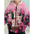 thumbnail image 5 of Girls Cute Cartoon Cat Print Zip Up Hoodie Jacket, Kids Full Zip Long Sleeve Hooded Coat for Fall Daily Casual Outdoor Wear(Hot Pink,9-10 Years), 5 of 6