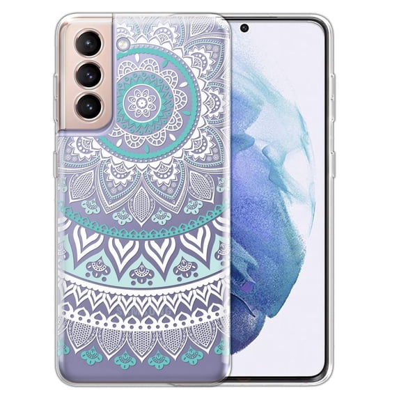 WIRESTER Transparent Soft Gel TPU Clear Case Slim Protective Cover for Samsung Galaxy S22 6.1" 2022, Mint White Mandala