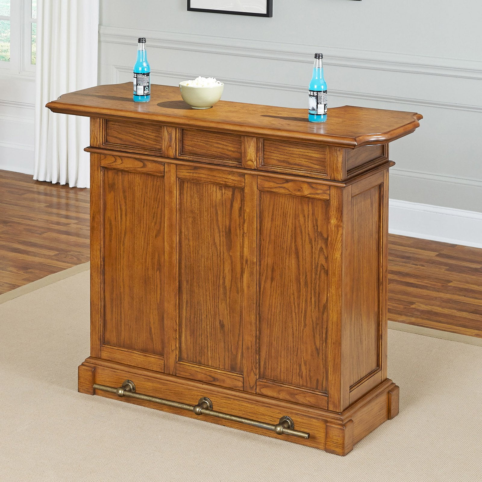 Home Styles Americana 4Shelf Bar with Footrail, Oak Finish