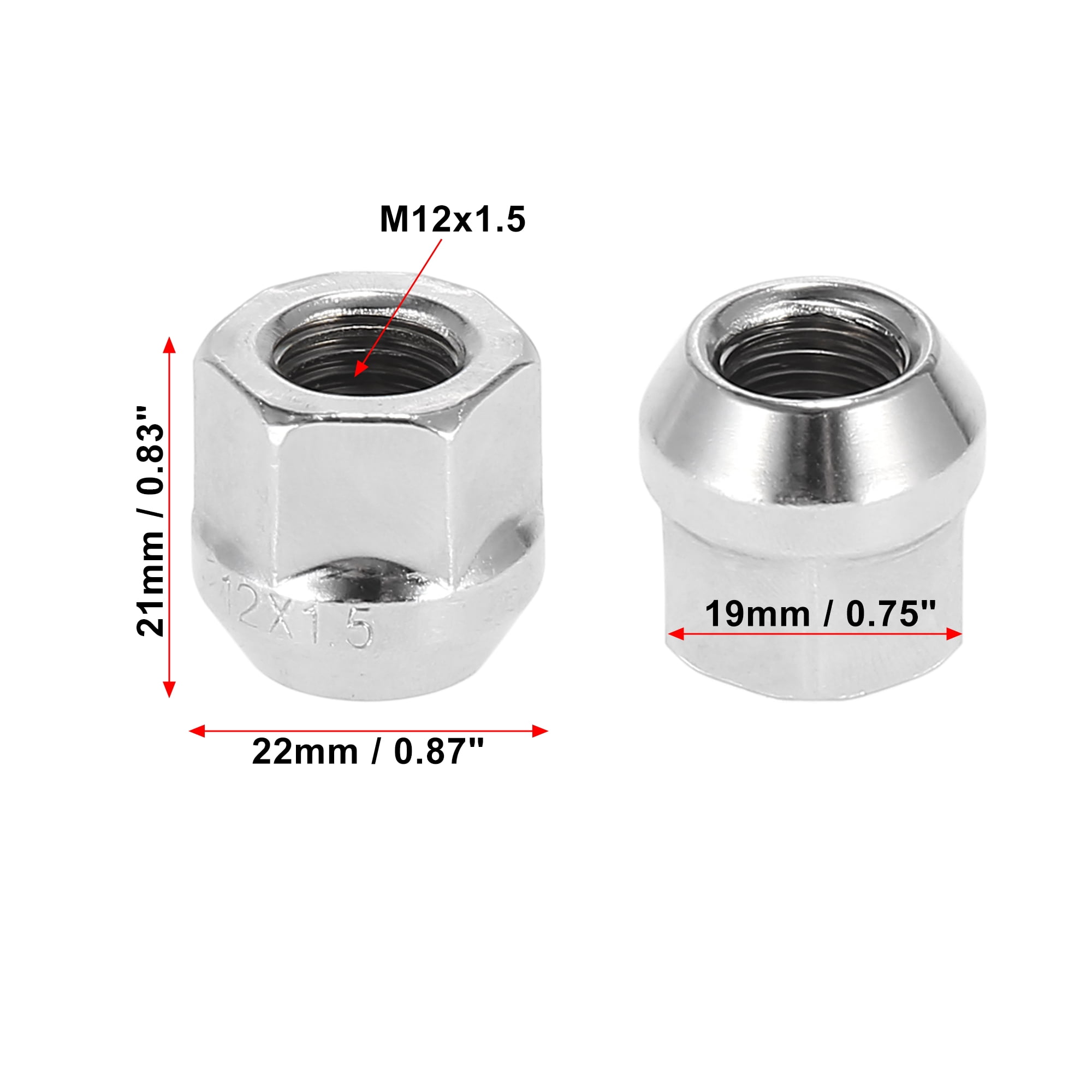 20pcs Car M12x1.5 21mm Bulge Acorn Wheel Lug Nuts Cone Seat Steel Universal Silver Tone