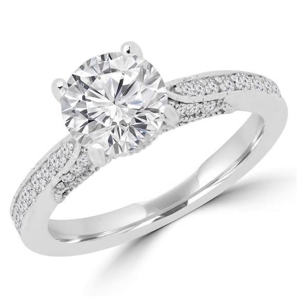 Majesty Diamonds MD180415-8.25 1.2 CTW Round Diamond Solitaire with Accents Engagement Ring in 14K White Gold - Size 8.25