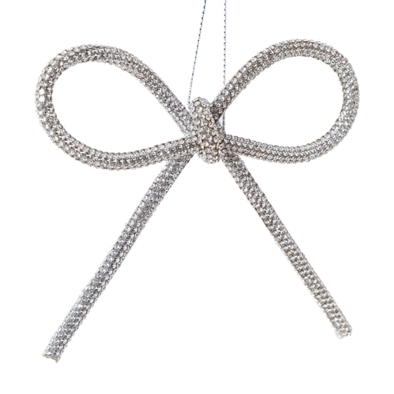 My Texas House 2-Count Silver Crystal Bow Christmas Ornaments, 4"