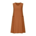 thumbnail image 5 of gakvbuo summer tank dresses for women 2024 vacation Women's Cotton Linen Color Loose Round Neck Sleeveless Dress, 5 of 7