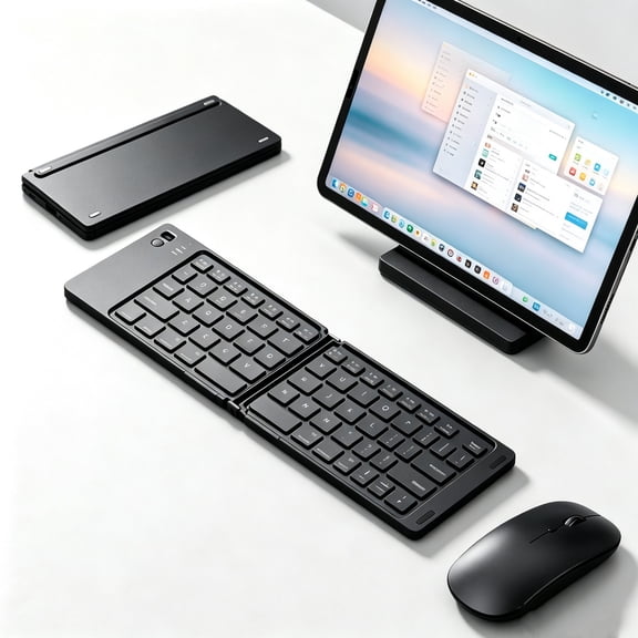 Foldable Bluetooth Keyboard, Rechargeable Wireless with 3-Device Sync, Quiet Scissor-Switches, 0.39lbs Pocket-Sized Travel Keyboard for iOS/Android/Mac/Windows