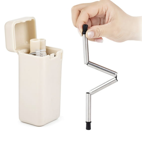SAYFUT 9.07 Inches Collapsible Reusable Straws with Case Holder, Portable Collapsible Foldable Stainless Steel Smoothie Drinking Metal Tumbler Straws with Cleaning Brush