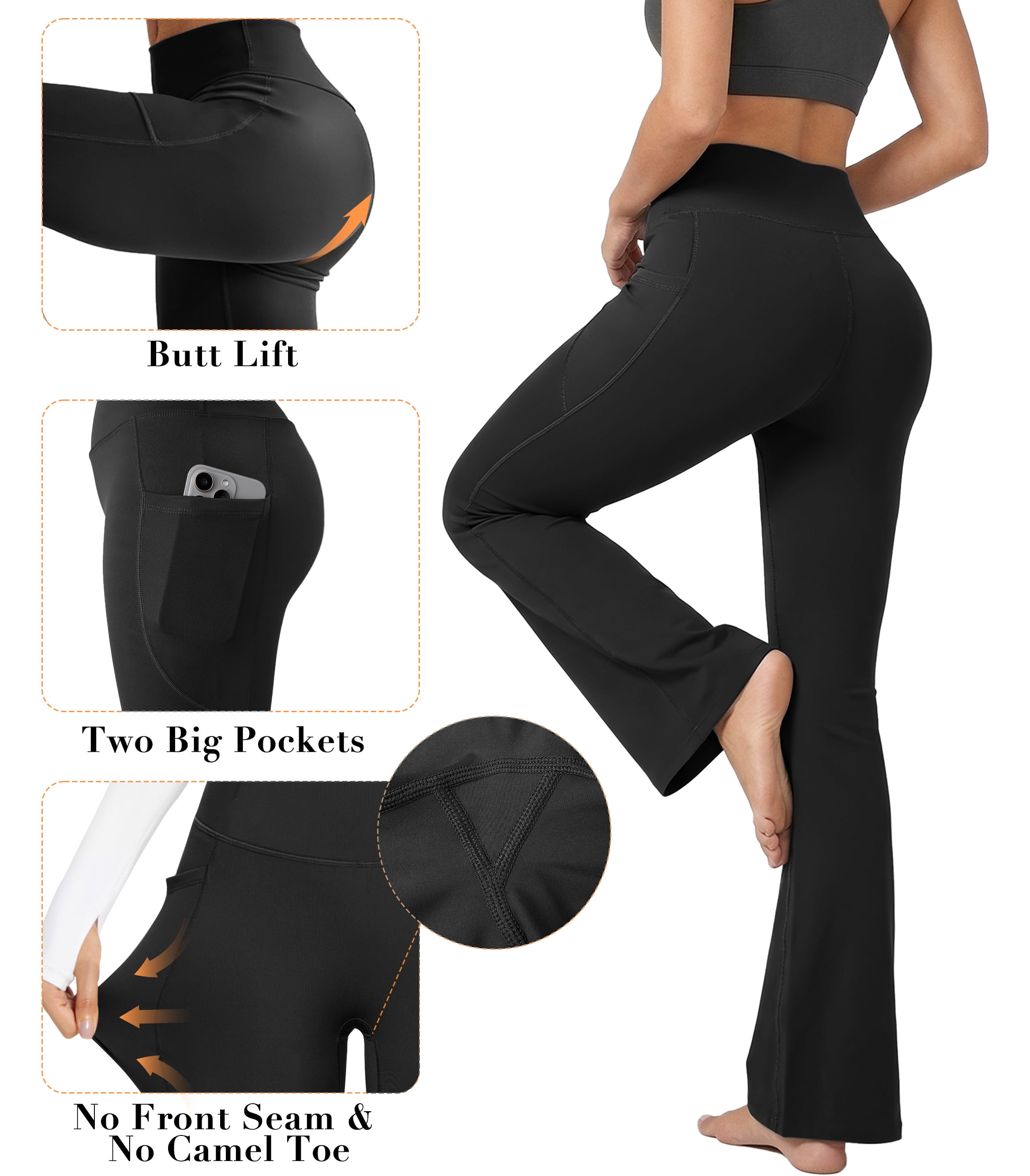 Rosvigor Flare Yoga Pants for Women High Waisted Leggings Tummy Control Workout Pants No Front Seam Trousers with Pockets