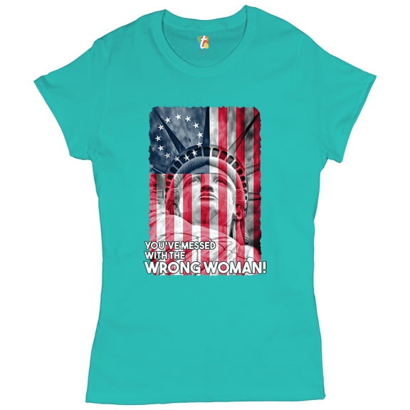 Tee Hunt You've Messed with The Wrong Woman T-Shrit Statue of Liberty USA Women's T-Shirt Tee, Light Blue, Medium