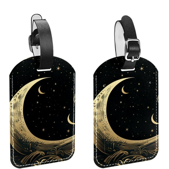 Square 2Pack PU Leather Golden Moon Cruise Luggage Tag with Privacy Cover and Name ID Tag for Travel Handbags Backpacks Luggage Tags