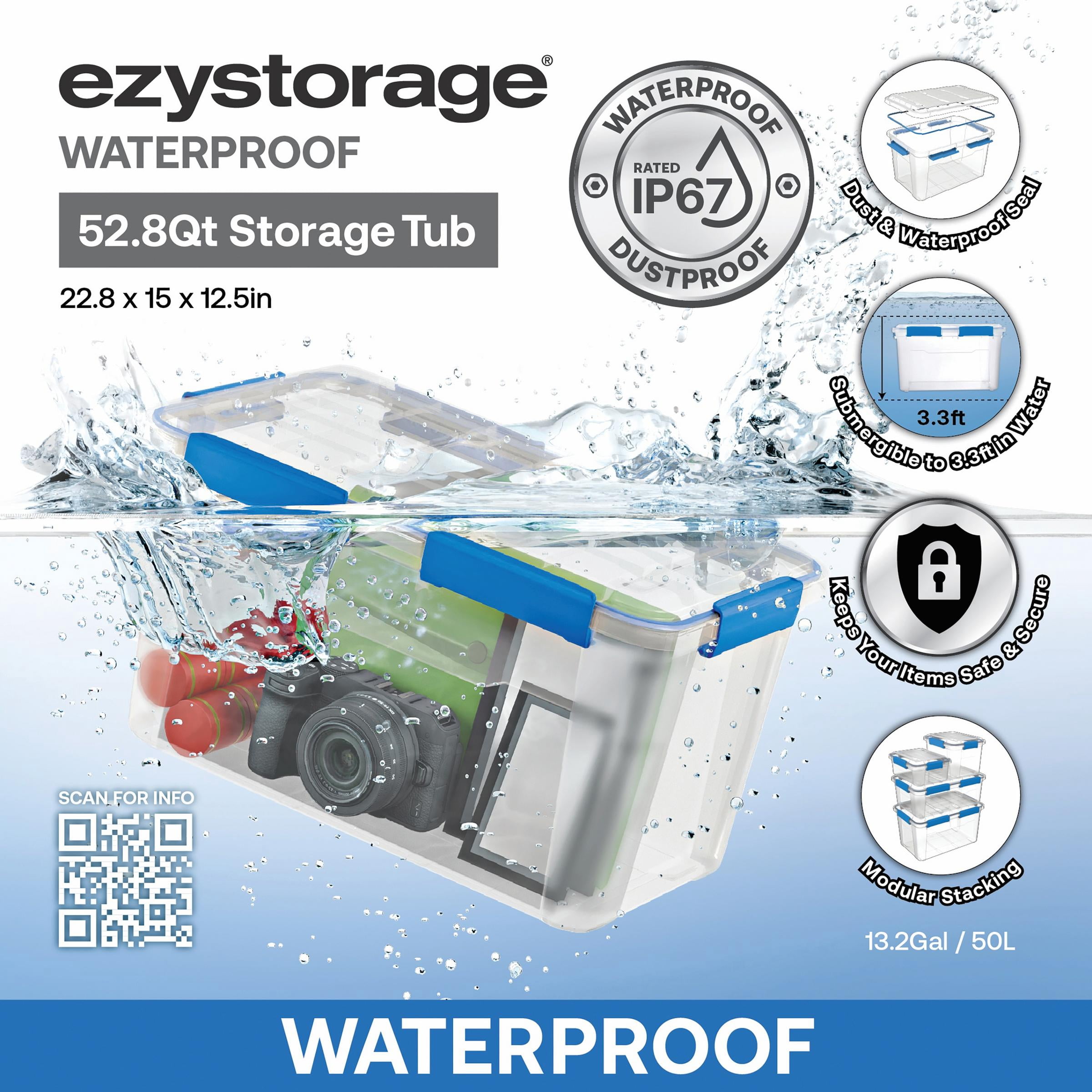Ezy Storage Weatherproof Container, 13.2Gal/52.8Qt/50L IP67