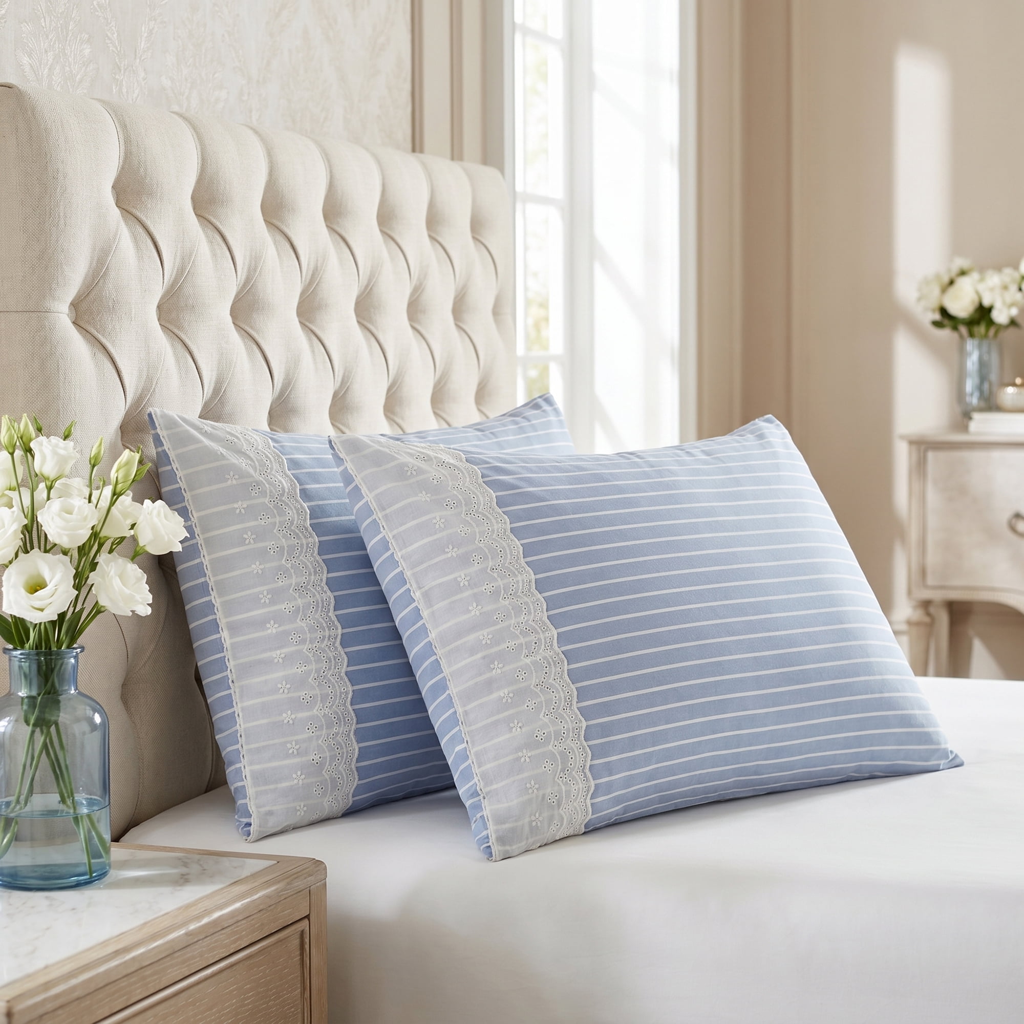 Unique Bargains 2 Pcs Cotton Pillowcase Smooth Cooling Pillow Case Envelope Closure Blue E