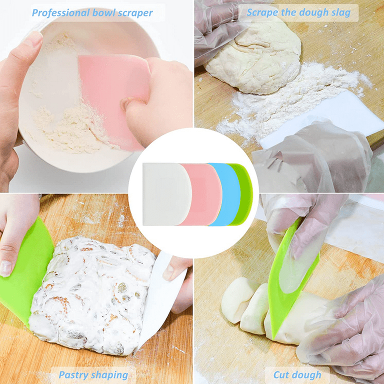 lasenersm 2 Pieces Dough Scraper Bowl Food-safe Plastic Dough Cutter  Flexible Bench Multipurpose Food Scrappers for Bread Dough Cake Fondant  Icing