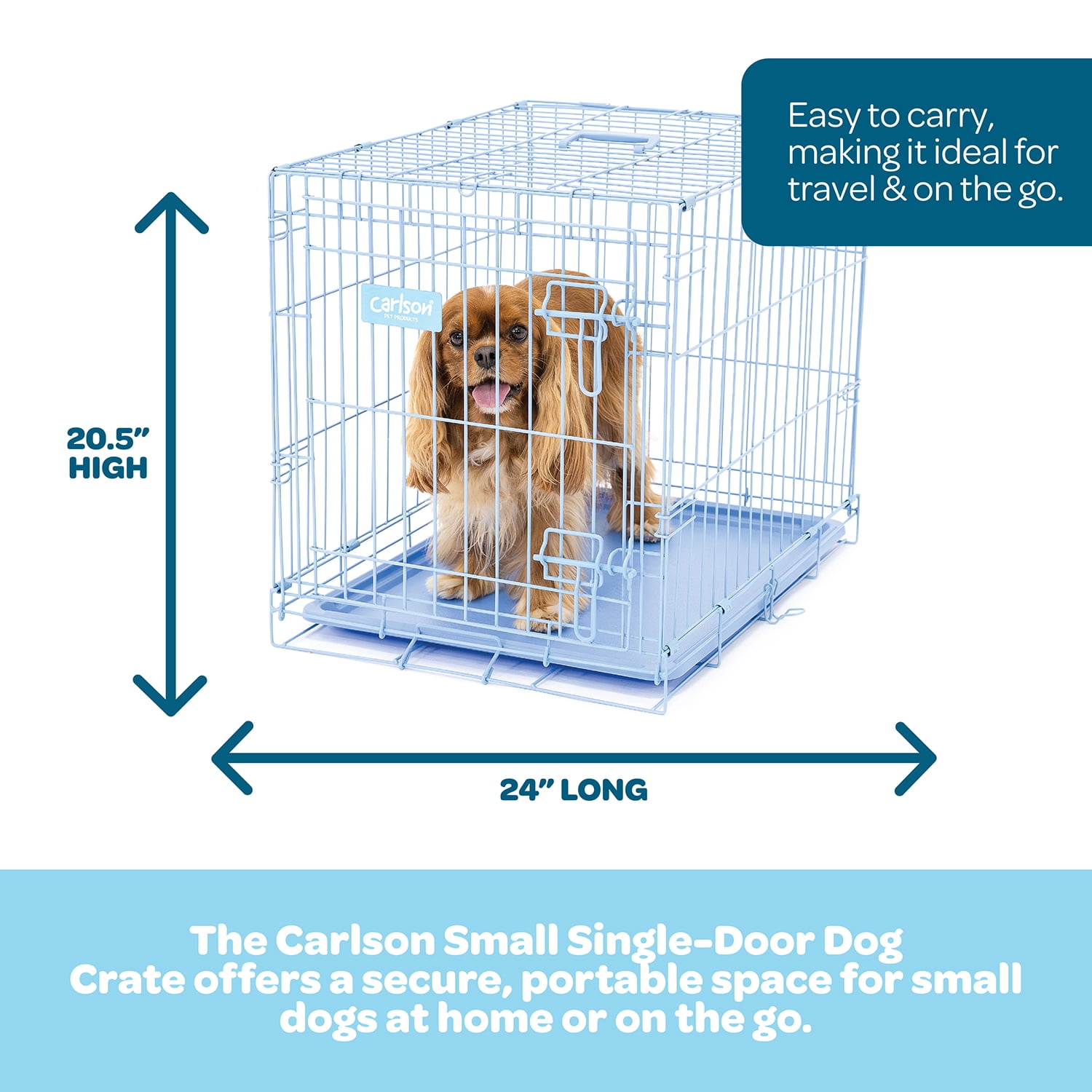 Carlson Pet Products Compact Deluxe Metal Dog Crate with Pan, Blue, Small, 24"L