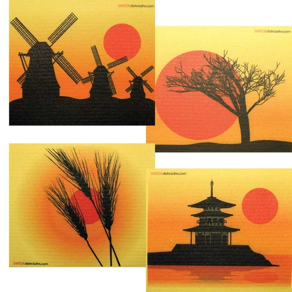 Swedish Dishcloths Mixed Silhouettes Set of 4 Eco Friendly Sponge Cloth