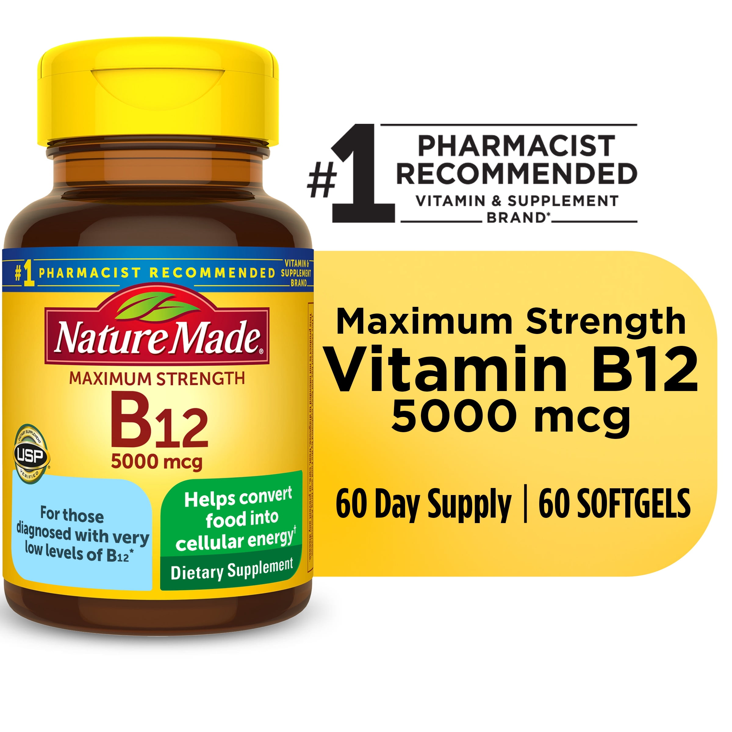 Nature Made Maximum Strength Vitamin B12 5000 Mcg Softgels Dietary 