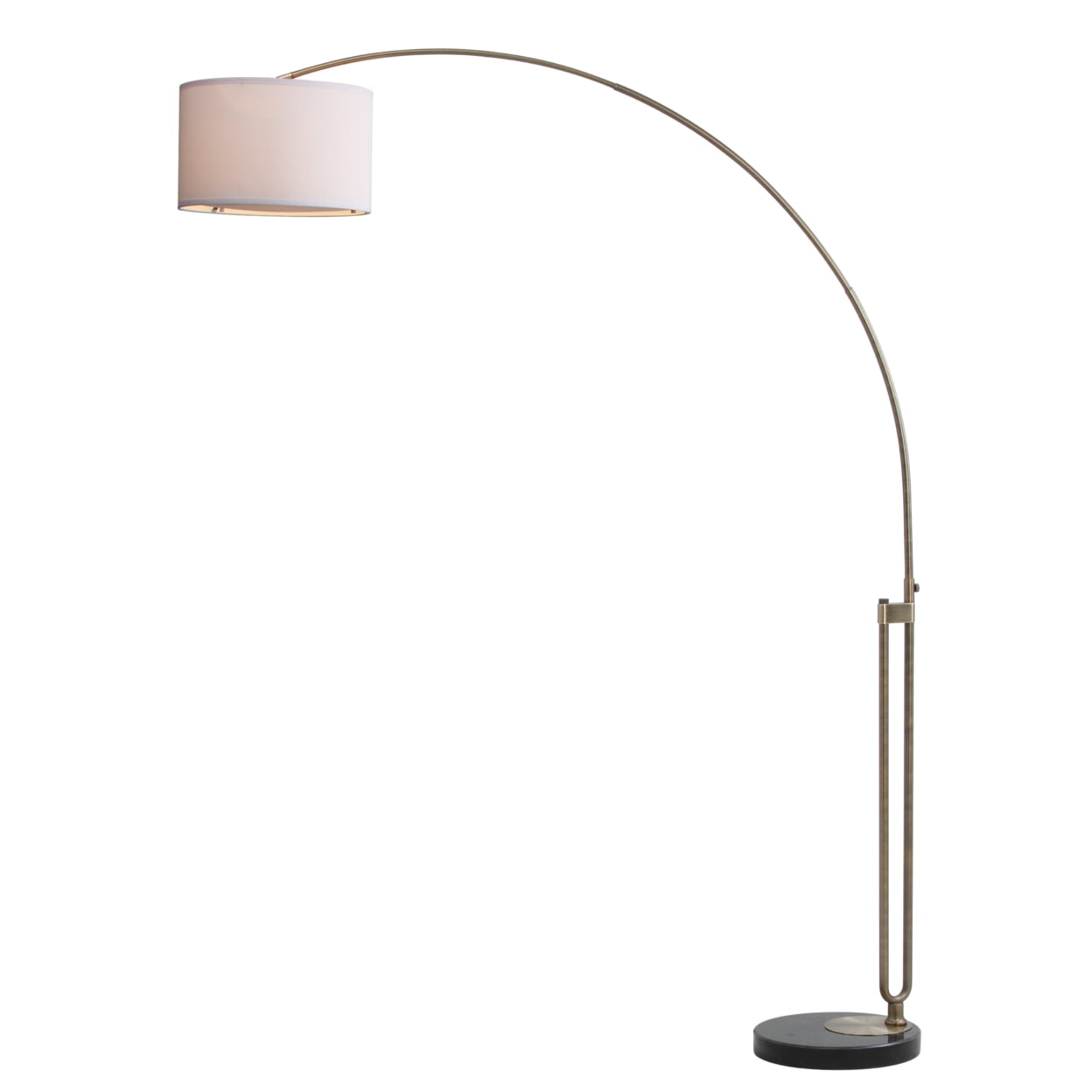 Safavieh Polaris 84" 1-Light Contemporary Antique Brass Floor Lamps Glass with Off-White Midcentury Modern Shades