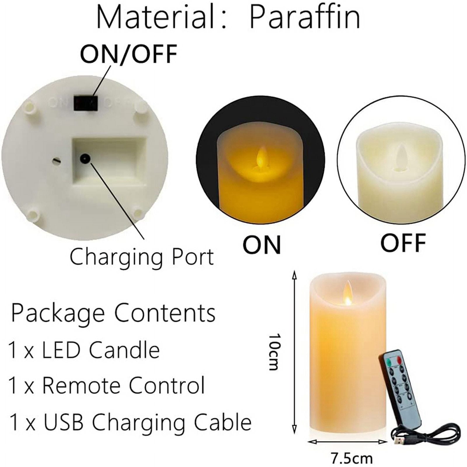LED Candles, Flickering Flameless Candles, Rechargeable Candle, Real Wax Candles with Remote Control,10cm A