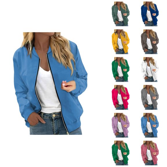 Bomber Jacket Women Lightweight Long Sleeve Loose Casual Zip Up Baseball Jackets Fall Coat Outerwear
