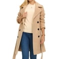thumbnail image 5 of Trench Coat for Women - Double-Breasted Long Winter Faux Wool Coat Khaki S, 5 of 9