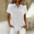 thumbnail image 2 of Women's Short Sleeve Button Down Shirt Blouse Top with Turndown Collar Loose Fit Solid Color Plain Casual Daily Wear Business Office Vacation Outfits Fashion Essential Gift for Women, 2 of 9